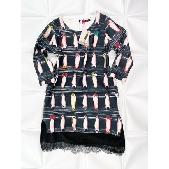 NWT Lolitas&L Shoe Print Ballet Slipper Shift Dress Mini Tunic Lace Sz S NEW - Picture 4 of 12